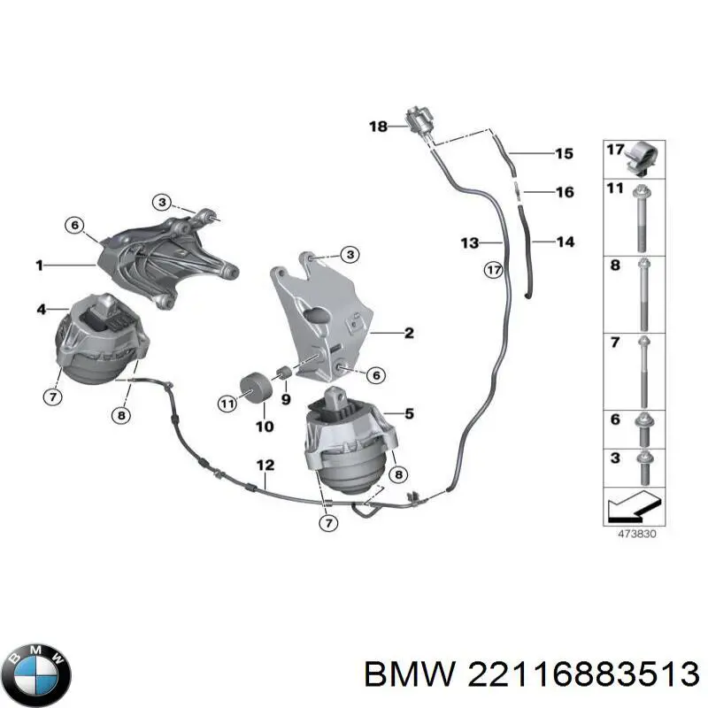 22116883513 BMW Coxim (suporte) esquerdo de motor