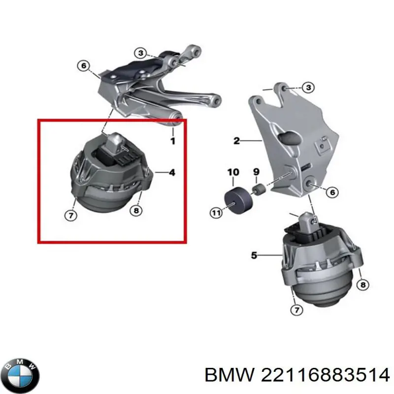 Coxim (suporte) direito de motor BMW 22116883514 preço, a partir de 116,97 USD