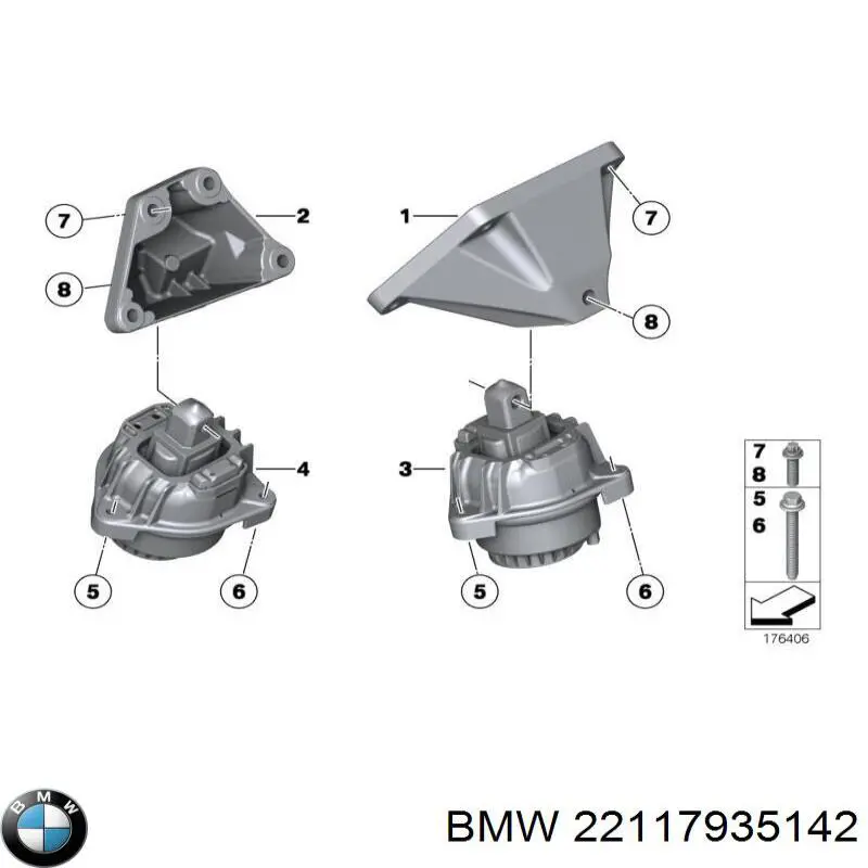 22117935142 BMW Coxim (suporte) direito de motor
