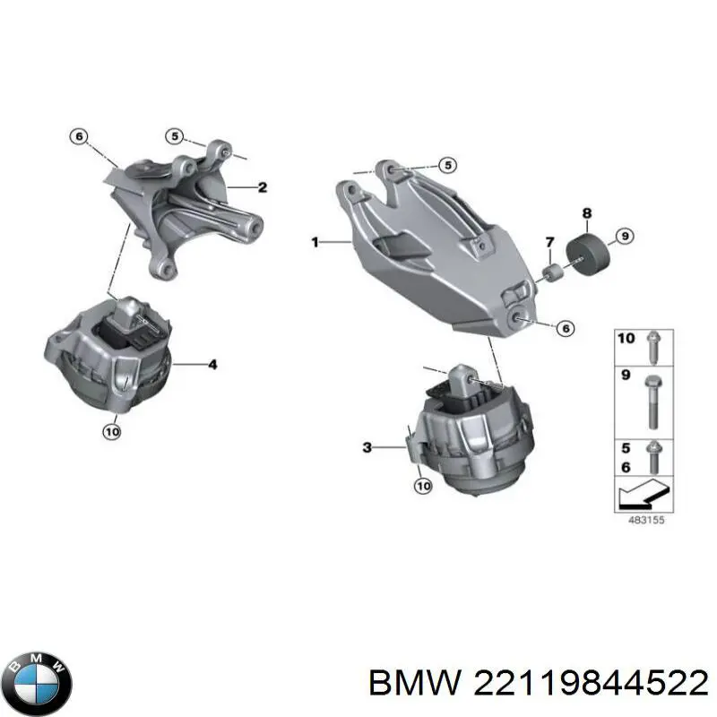 22119844522 BMW Coxim (suporte) direito de motor