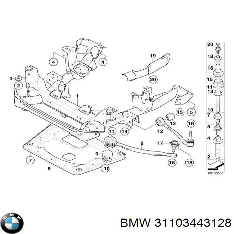 31103443128 BMW Braço oscilante inferior direito de suspensão dianteira
