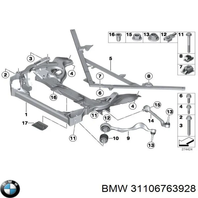 Parafuso de fixação de braço oscilante dianteiro, inferior BMW 31106763928 preço, a partir de 9,56 USD