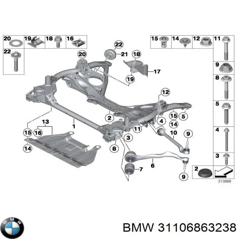 31106863238 BMW Parafuso de fixação de braço oscilante dianteiro