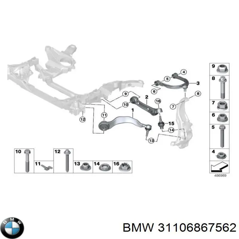 31106867562 BMW Porca de parafuso de fixação de braço oscilante dianteiro inferior