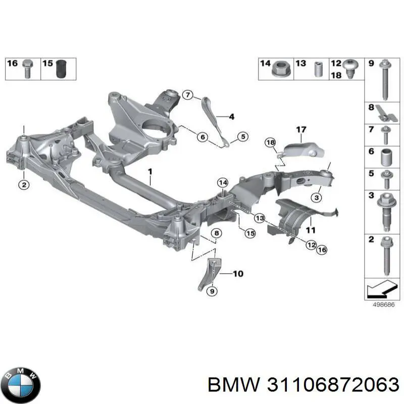 31106872063 BMW Parafuso de fixação de braço oscilante dianteiro, inferior