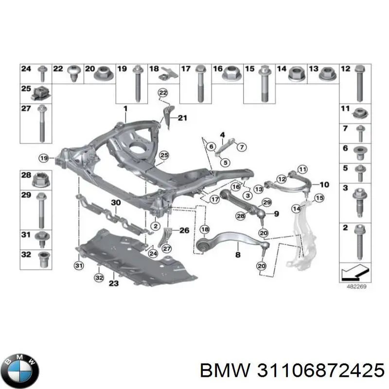 Porca de parafuso de fixação de braço oscilante dianteiro inferior BMW 31106867562 preço, a partir de 2,79 USD