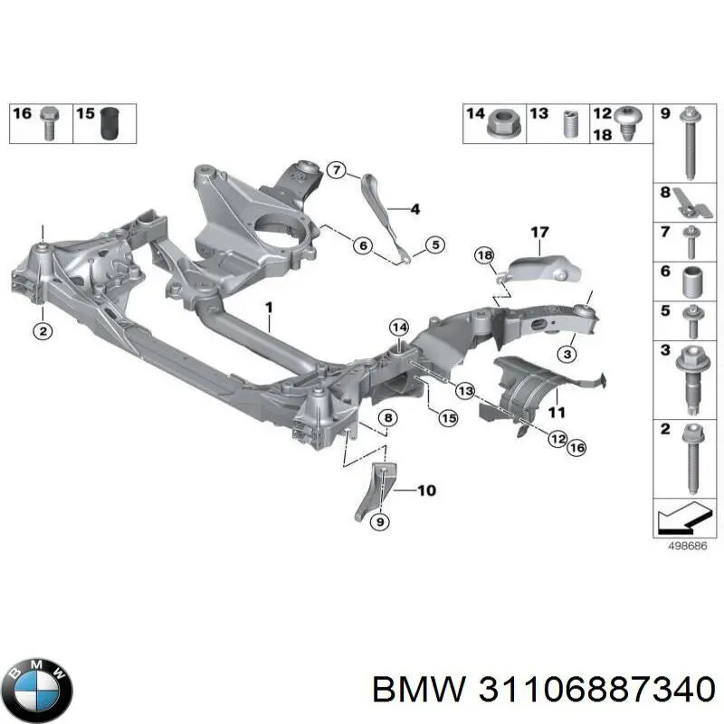 Compre 6887340 BMW Viga de suspensão dianteira (plataforma veicular)