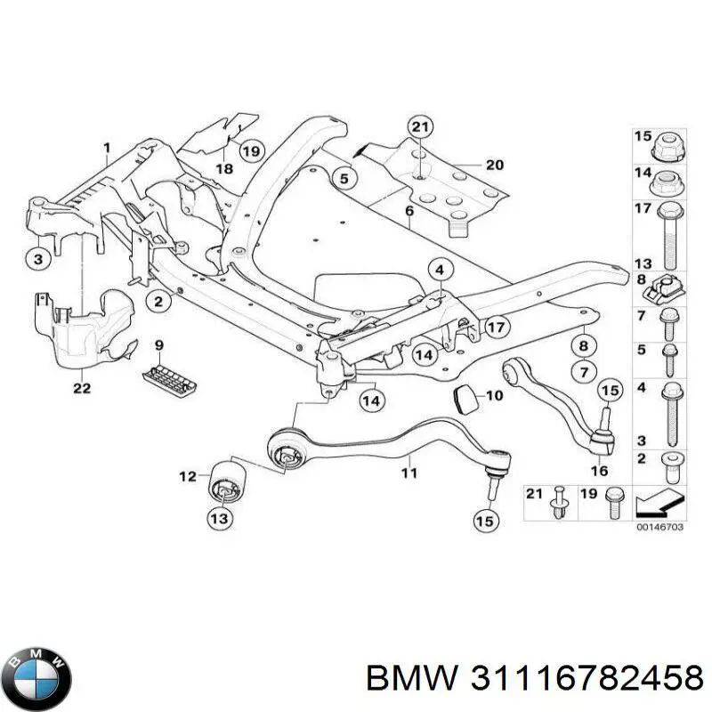 Compre 31116782458 BMW Viga de suspensão dianteira (plataforma veicular)