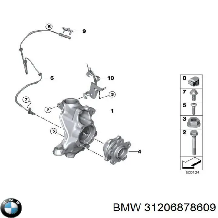 31206878609 BMW Pino moente (extremidade do eixo) dianteiro esquerdo