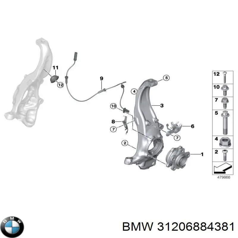 31206884381 BMW Pino moente (extremidade do eixo) dianteiro esquerdo