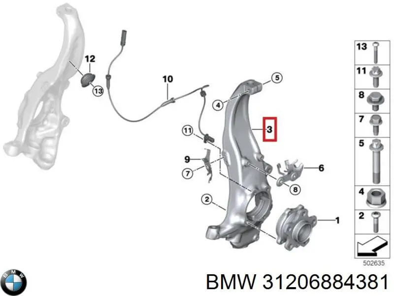 Pino moente (extremidade do eixo) dianteiro esquerdo BMW 31206884381 preço, a partir de 375,43 USD