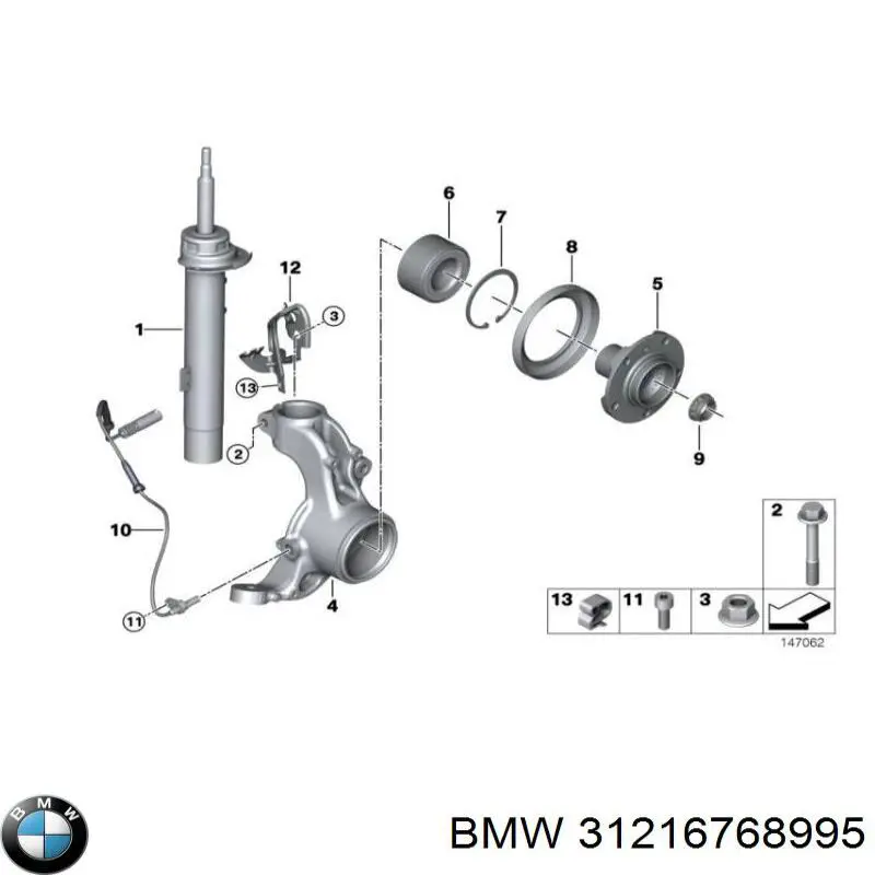 31216768995 BMW Pino moente (extremidade do eixo) dianteiro esquerdo