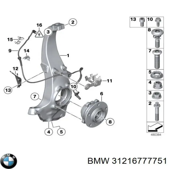 31216777751 BMW Pino moente (extremidade do eixo) dianteiro esquerdo
