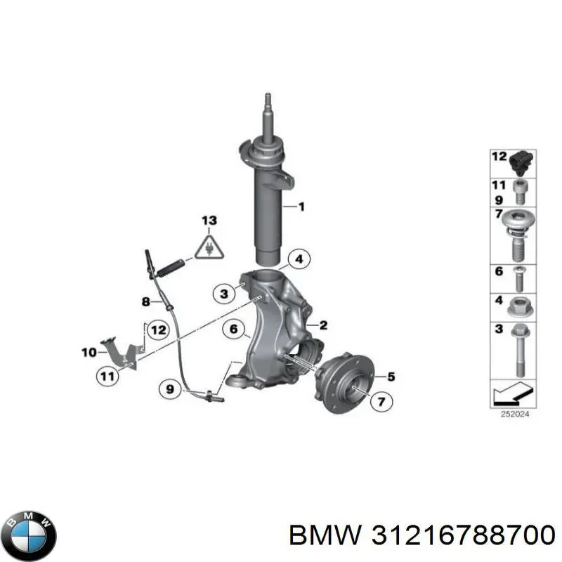 31216788700 BMW Pino moente (extremidade do eixo) dianteiro direito