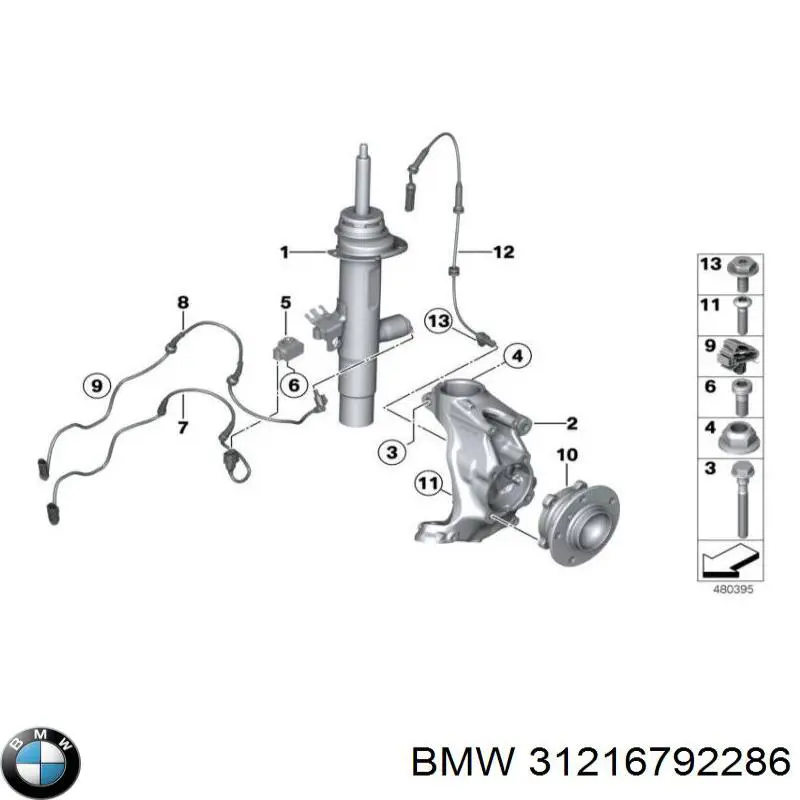 31216792286 BMW Pino moente (extremidade do eixo) dianteiro direito