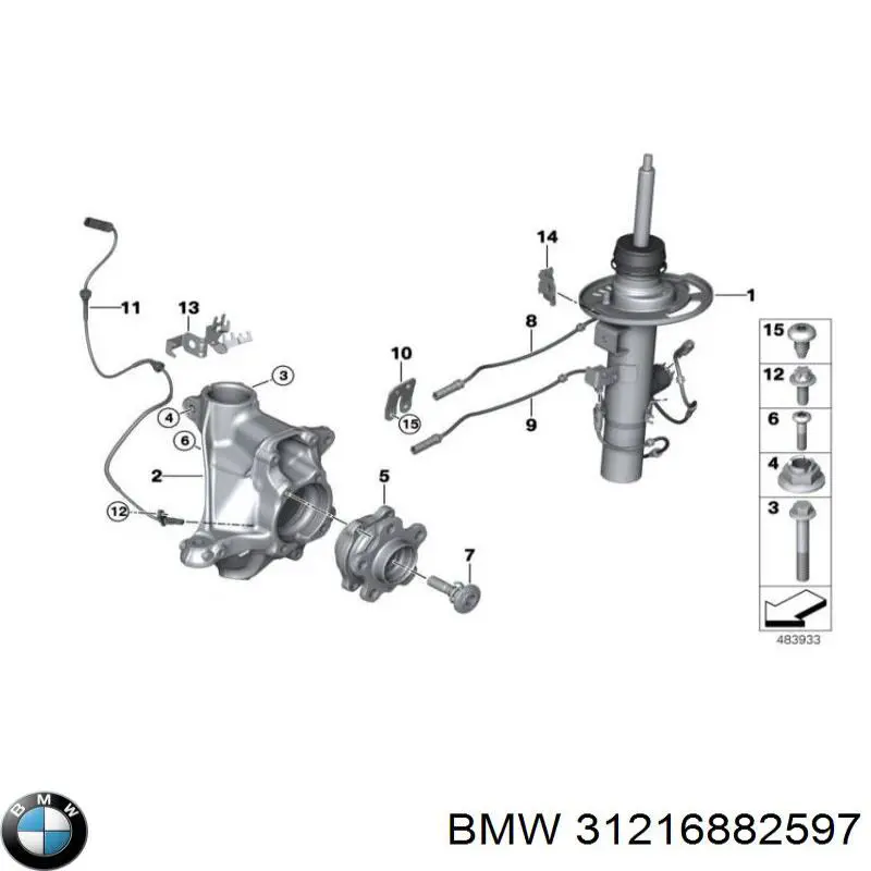 31216882597 BMW Pino moente (extremidade do eixo) dianteiro esquerdo