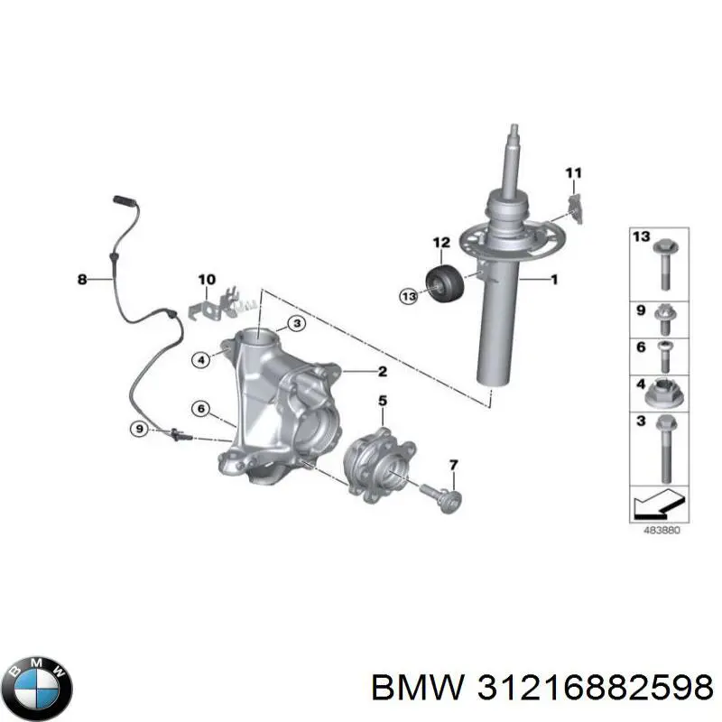 31216882598 BMW Pino moente (extremidade do eixo) dianteiro direito