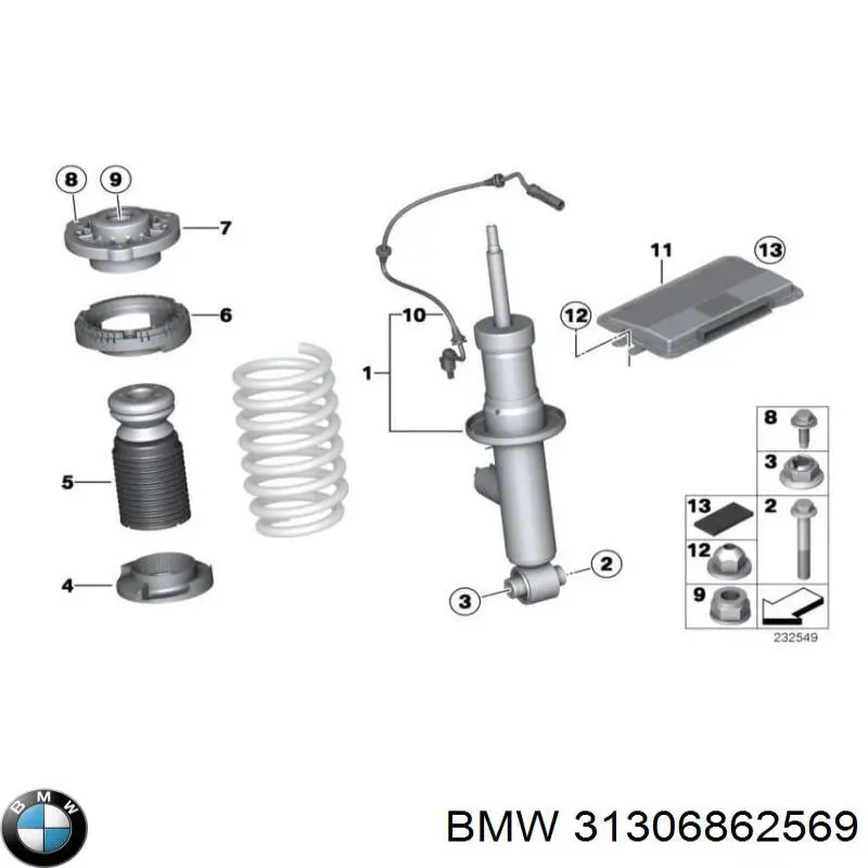 31306862569 BMW Espaçador (anel de borracha) da mola dianteira superior