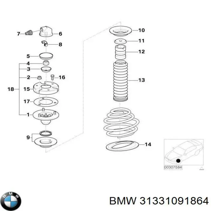Compre 31331091864 BMW Espaçador (anel de borracha) da mola dianteira inferior