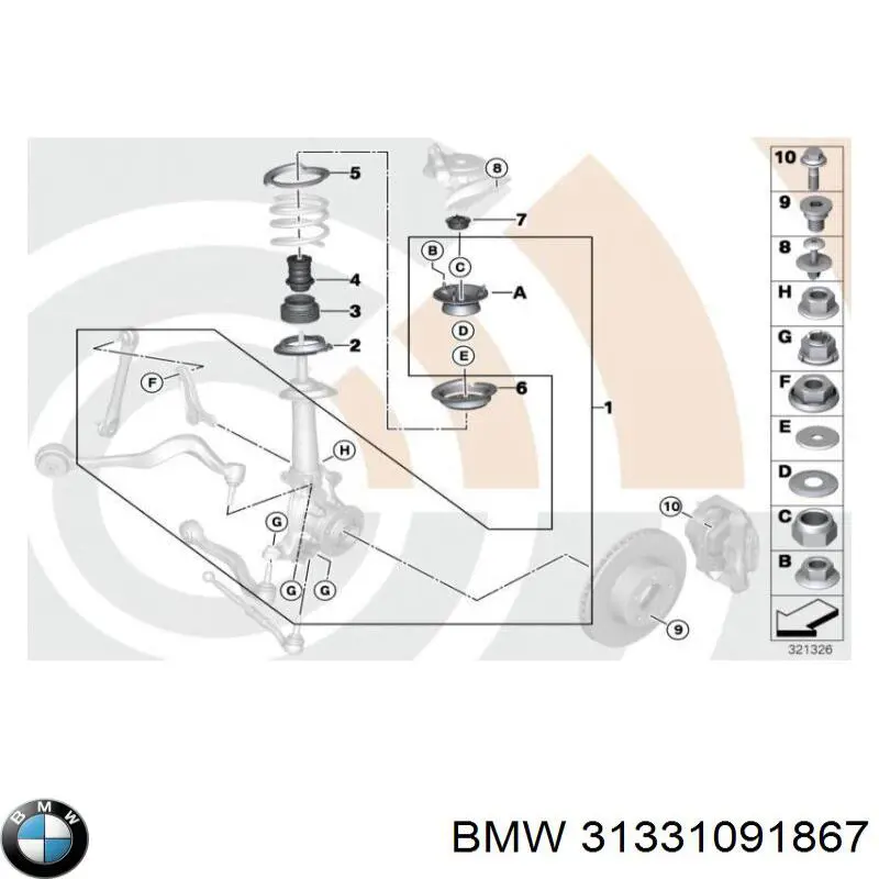 Compre 31331091867 BMW Espaçador (anel de borracha) da mola dianteira superior