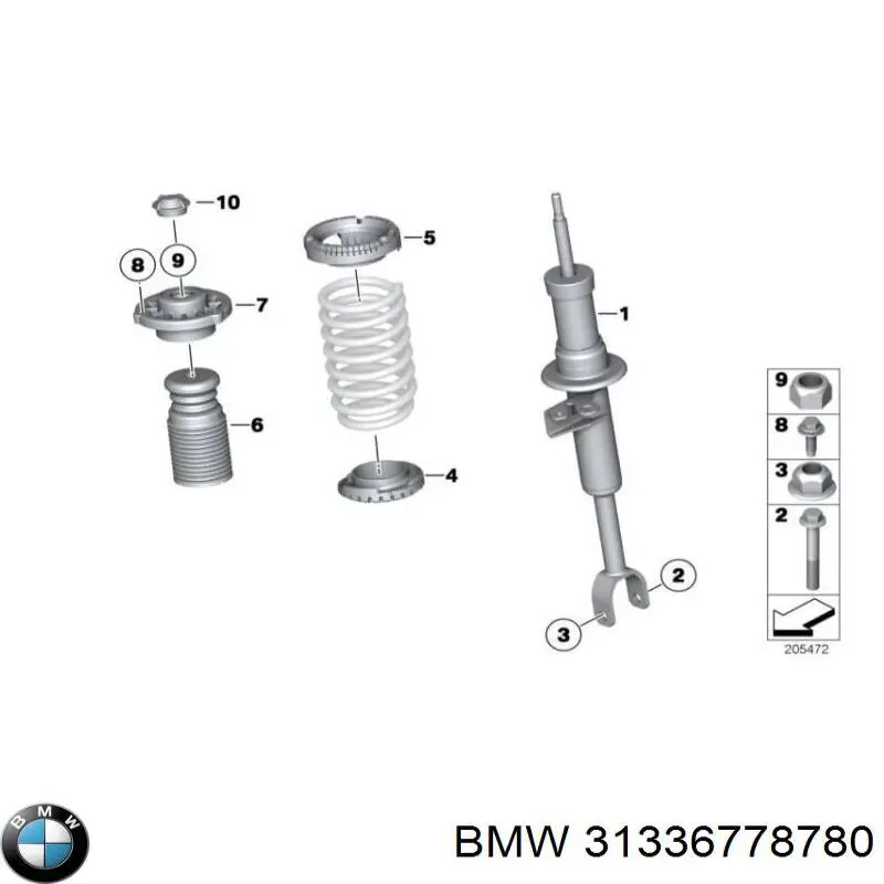 31336778780 BMW Pára-choque (grade de proteção) de amortecedor dianteiro + bota de proteção