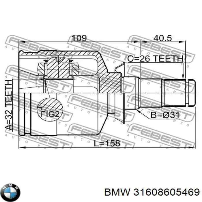Semieixo (acionador) dianteiro esquerdo BMW 31608605469 preço, a partir de 113,84 USD