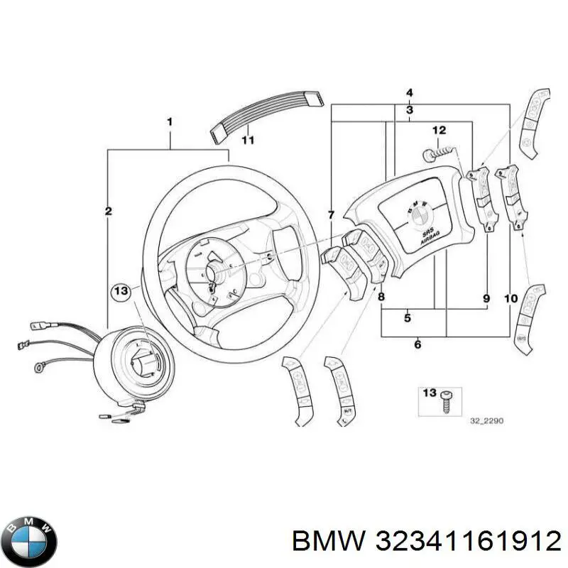 Anel AIRBAG de contato, cabo plano do volante BMW 7  E38