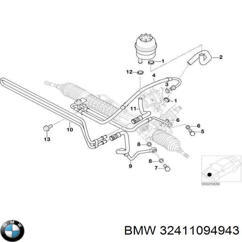 32411094943 BMW Mangueira da Direção hidrâulica assistida de pressão alta desde a bomba até a régua (do mecanismo)