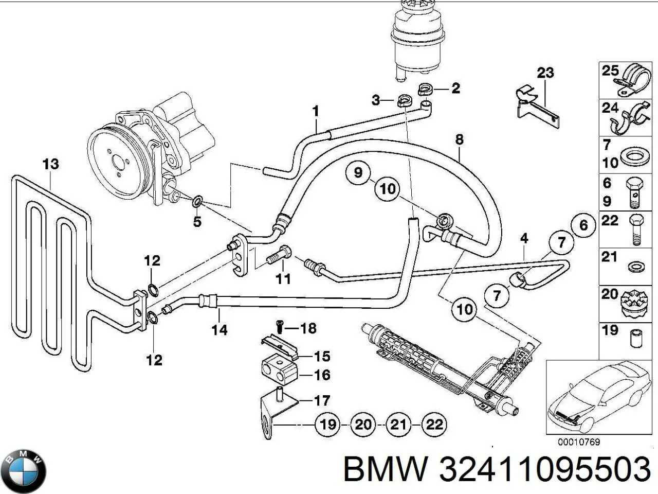 32411095503 BMW Mangueira da Direção hidrâulica assistida de pressão alta desde a bomba até a régua (do mecanismo)