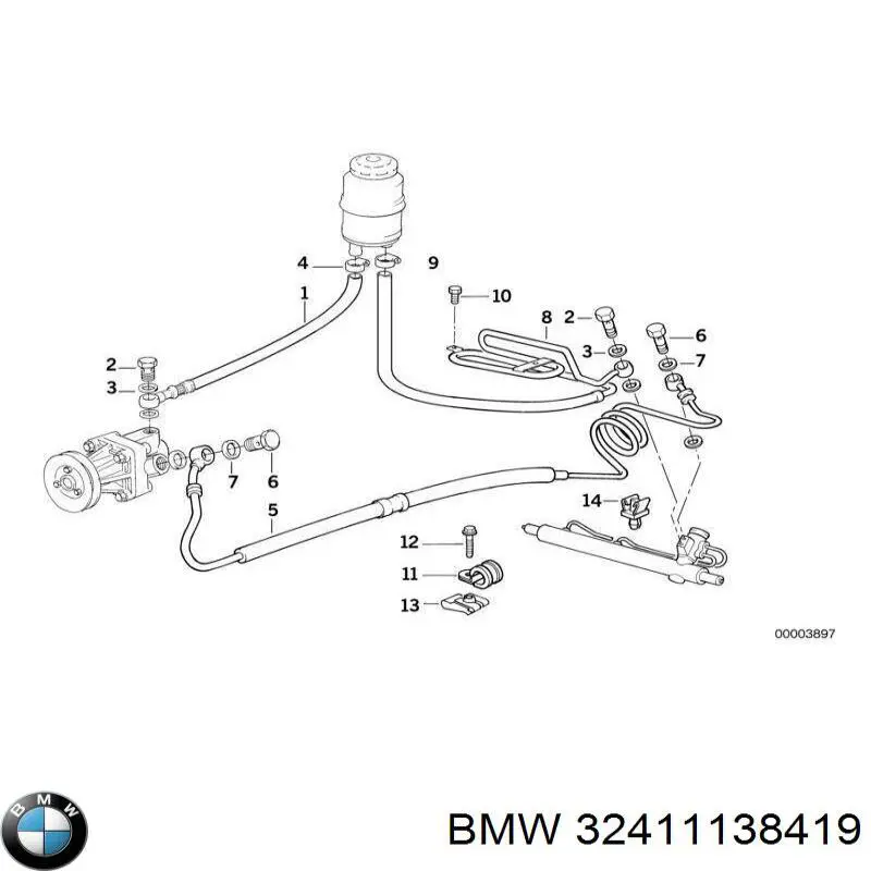 Compre 32411138419 BMW Mangueira da Direção hidrâulica assistida de pressão baixa, desde o tanque até a bomba