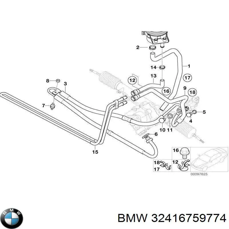 Mangueira da Direção hidrâulica assistida de pressão alta desde a bomba até a régua (do mecanismo) BMW 32411096344 preço, a partir de 84,25 USD