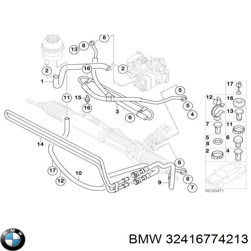 Mangueira da Direção hidrâulica assistida de pressão alta desde a bomba até a régua (do mecanismo) BMW 32416774213 preço, a partir de 340,79 USD