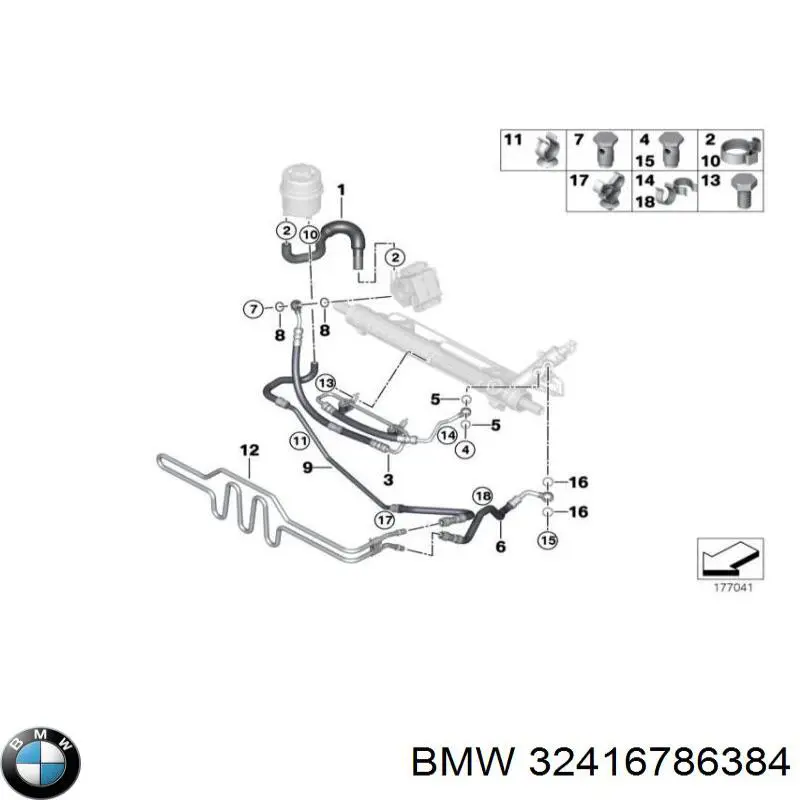 Mangueira da Direção hidrâulica assistida de pressão alta desde a bomba até a régua (do mecanismo) BMW 32416786384 preço, a partir de 129,52 USD