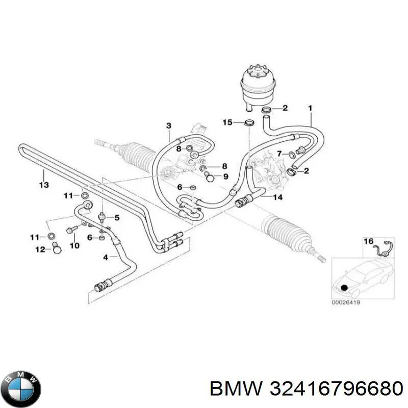 Mangueira da Direção hidrâulica assistida de pressão baixa, desde a cremalheira (do mecanismo) até o tanque BMW 32416796680 preço, a partir de 56,01 USD