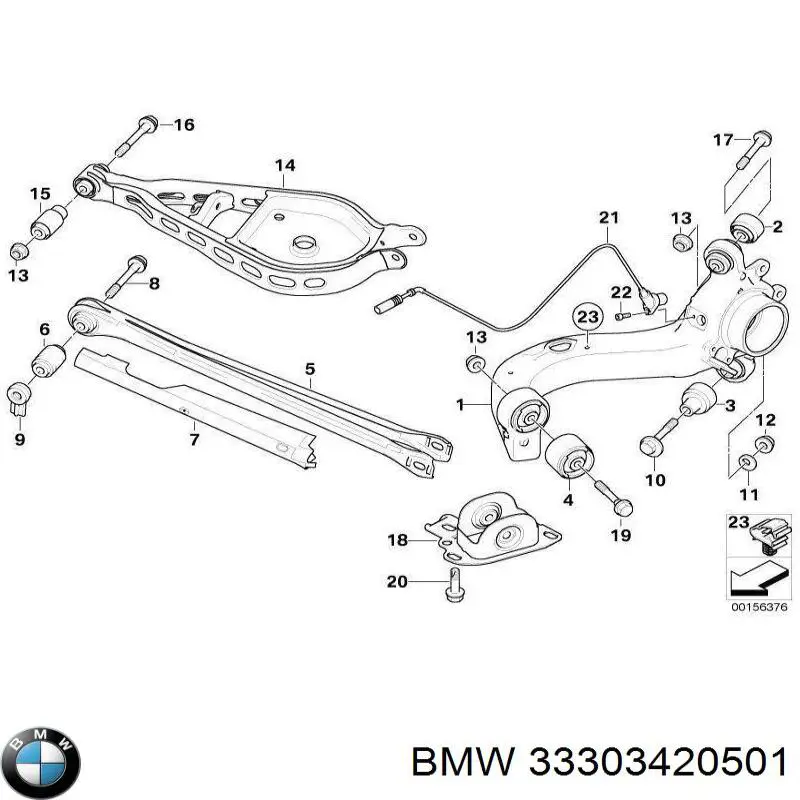 33303420501 BMW Braço oscilante (tração) longitudinal inferior esquerdo de suspensão traseira