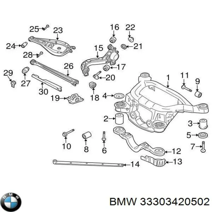 33303420502 BMW Braço oscilante (tração) longitudinal inferior direito de suspensão traseira