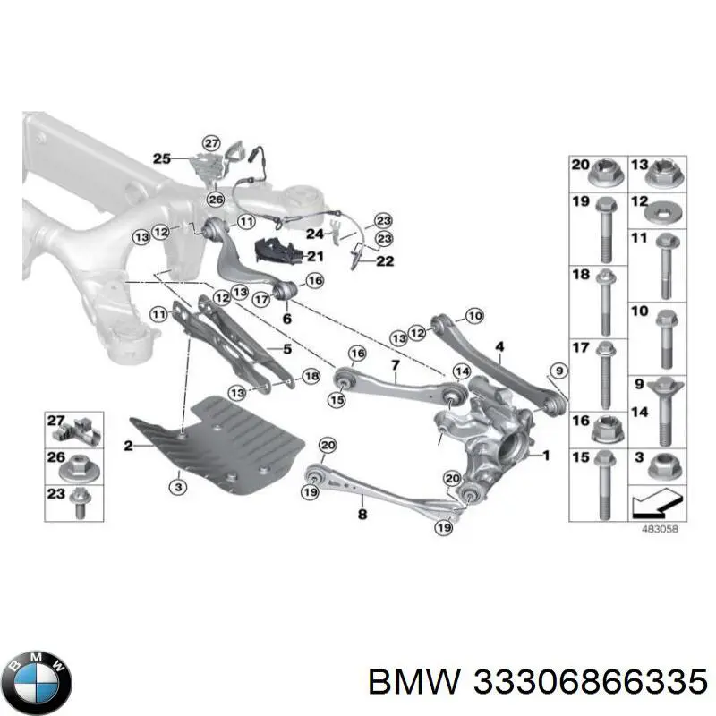 Pino moente (extremidade do eixo) traseiro esquerdo BMW 33306866335 preço, a partir de 599,30 USD