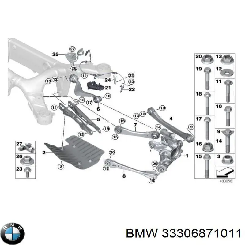 33306871011 BMW Braço oscilante superior esquerdo de suspensão traseira