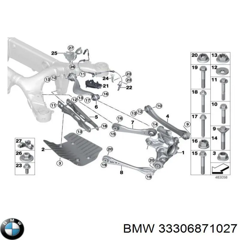33306871027 BMW Pino moente (extremidade do eixo) traseiro esquerdo