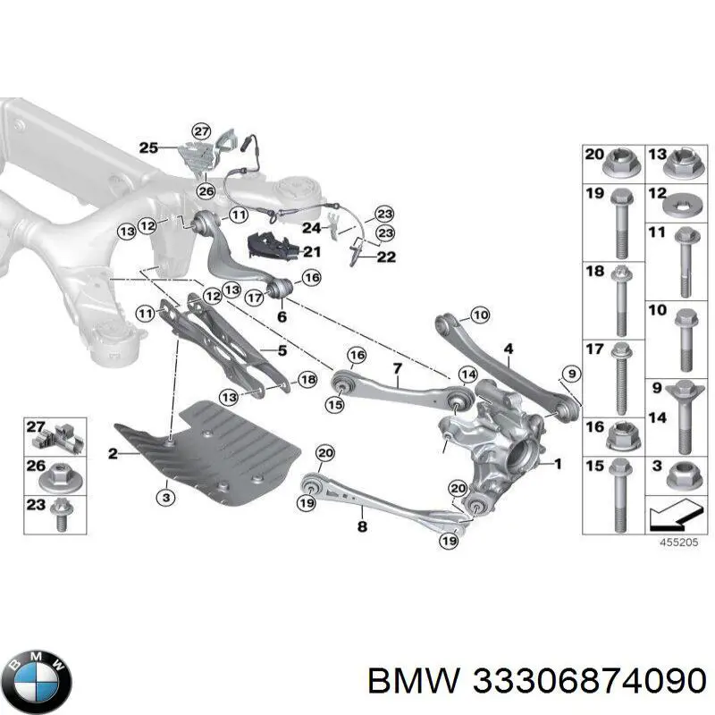 33306874090 BMW Parafuso de fixação do braço oscilante inferior traseiro, interno