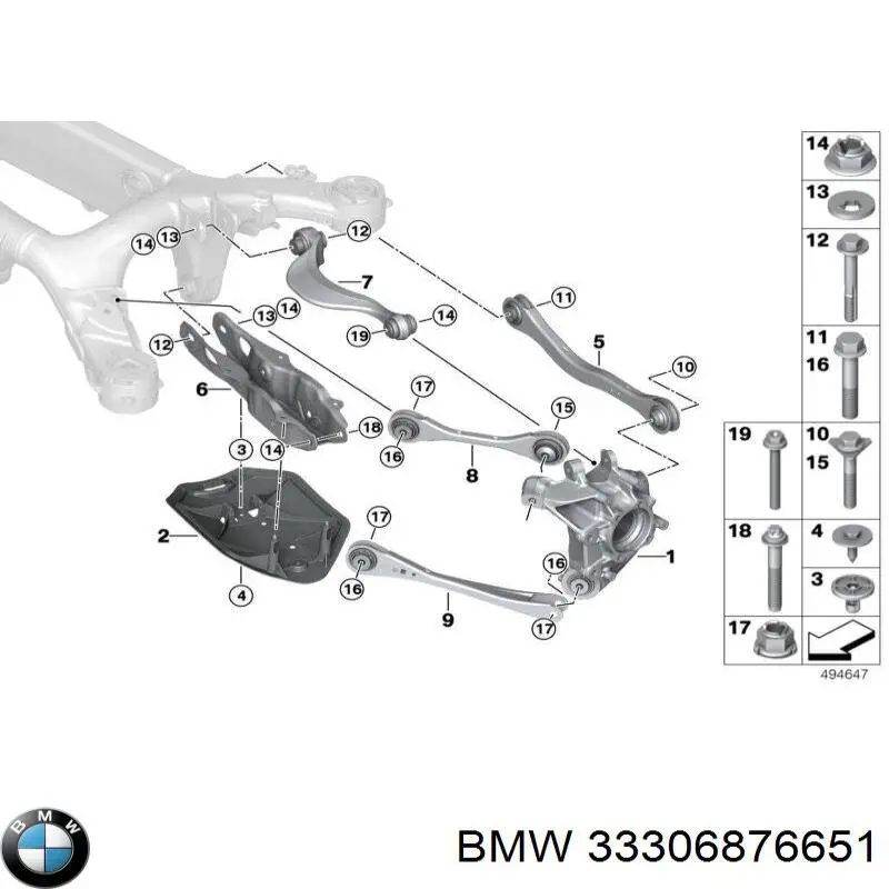 33306876651 BMW Pino moente (extremidade do eixo) traseiro esquerdo