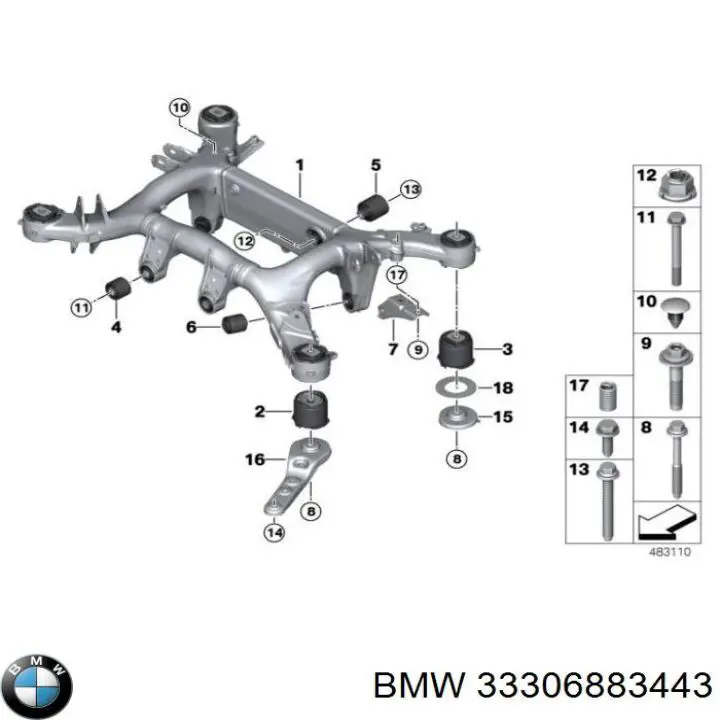 33306883443 BMW Bloco silencioso de viga traseira (de plataforma veicular)