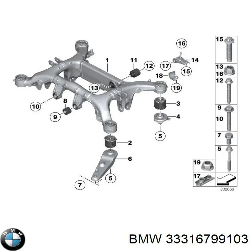 33316799103 BMW Viga de suspensão traseira (plataforma veicular)