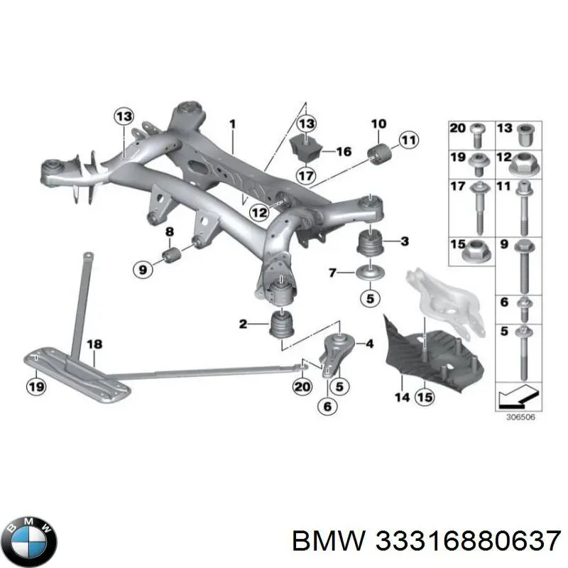 33316880637 BMW Bloco silencioso de viga traseira (de plataforma veicular)