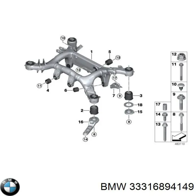 33316894149 BMW Viga de suspensão traseira (plataforma veicular)