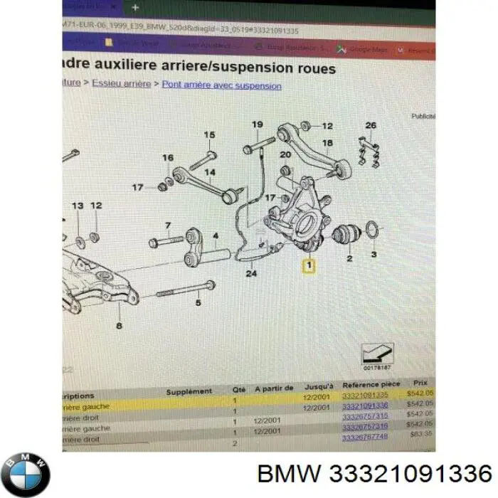Compre 33321091336 BMW Pino moente (extremidade do eixo) traseiro direito
