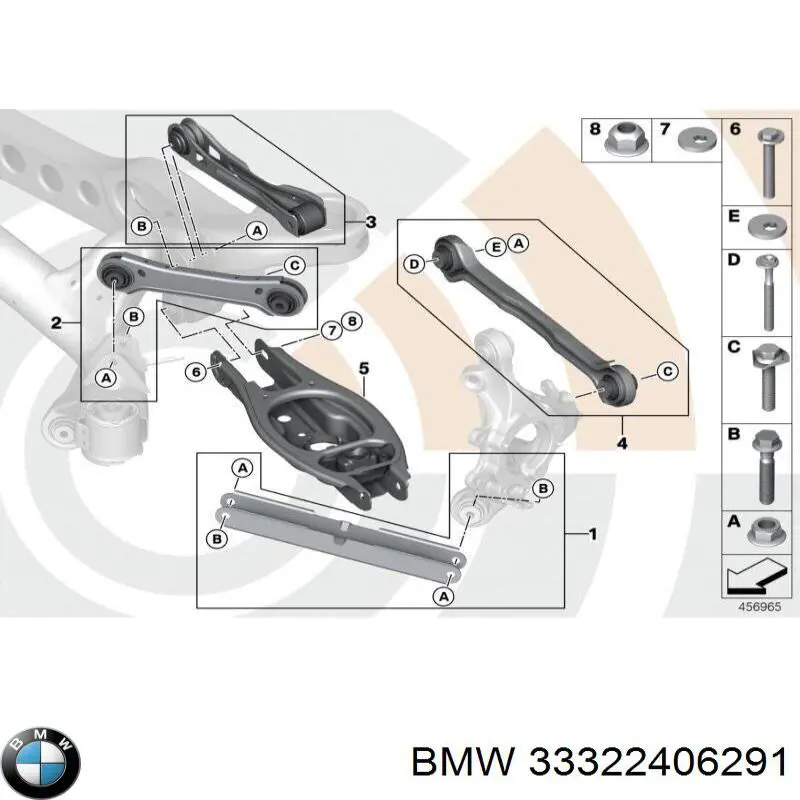 Compre 33322406291 BMW Braço oscilante (tração) longitudinal inferior esquerdo/direito de suspensão traseira