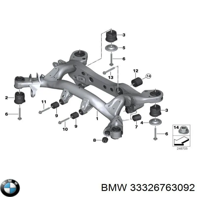 Compre 33326763092 BMW Bloco silencioso da barra Panhard (de suspensão traseira)