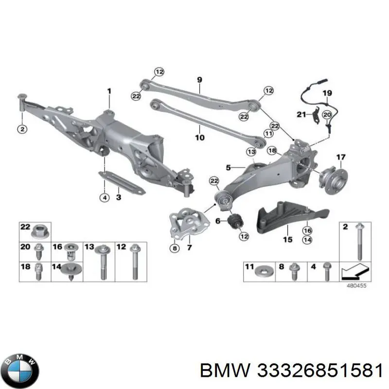 33326896991 BMW Consola dianteira de braço oscilante traseiro longitudinal