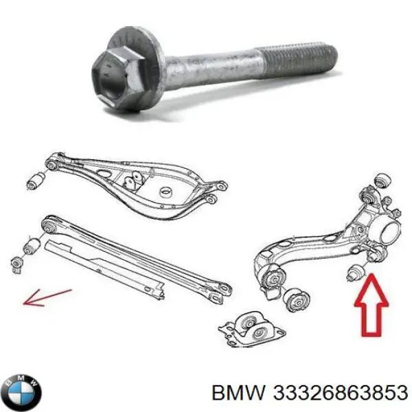 Compre 33326863853 BMW Parafuso de fixação de braço oscilante de inclinação traseiro, externo